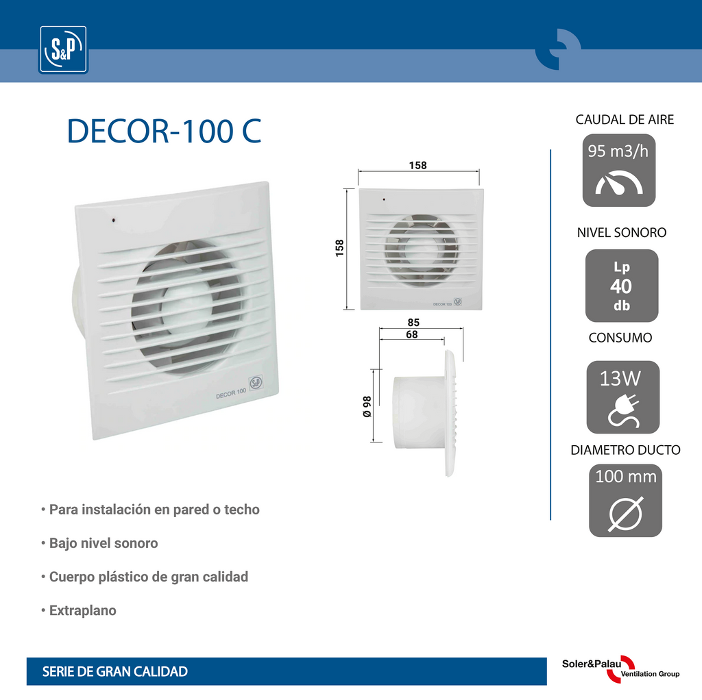 Extractor de aire para baño con temporizador DECOR-300 CR – Tienda online  S&P Chile
