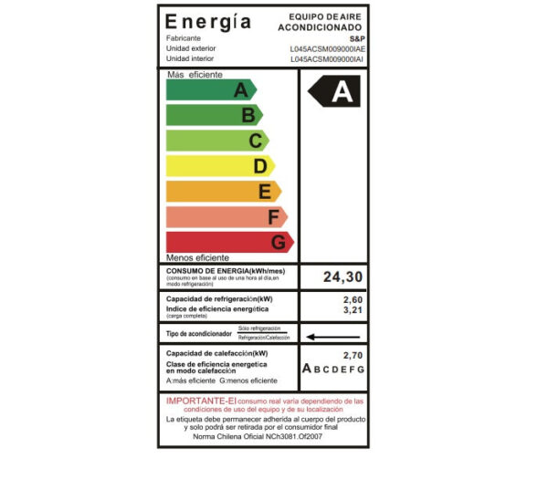 Aire Acondicionado Split Inverter 9000 BTU Frío Y Calor - S&P - Imagen 5